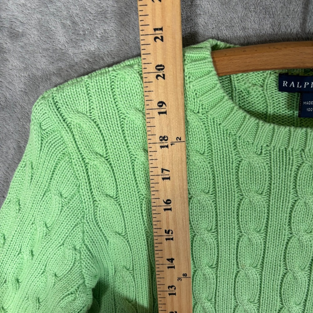 Ralph Lauren Womens Lime Green Cable Knit Cotton Crew Neck Sweater Size M Preppy - Picture 10 of 13